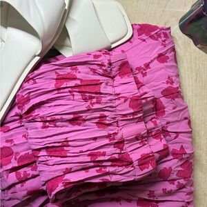 Pink Floral Ruched Skirt